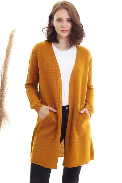 Dreamlike Women's Mustard Kangaroo Pocket Knitwear Cardigan