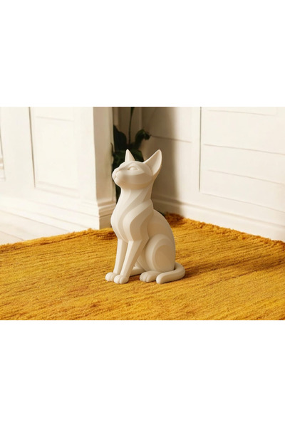 Polizer Modern Minimalist Kedi Heykeli – Dekoratif 3D Tasarım Ev ve Ofis Süsü