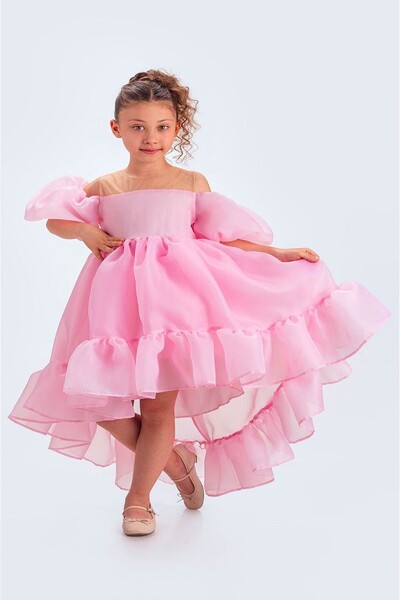 DeKuBaby Flared Madonna Collar Puffy Chiffon Luxury Children's Evening Dress-Party-Birthday Dress