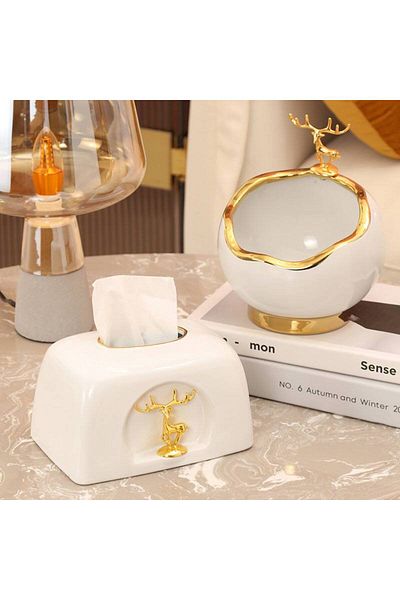 Generic Ceramic tissue box "green & white"