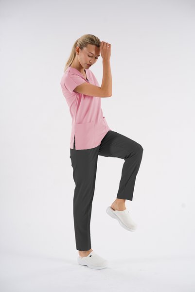 Lion Üniforma Powder Pink Dr.Greys Model Soft Lycra Nurse Doctor Jersey Scrubs Single Top Unisex Bat Sleeve