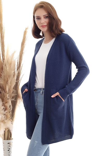 Dreamlike Women's Indigo Kangaroo Pocket Knitwear Cardigan