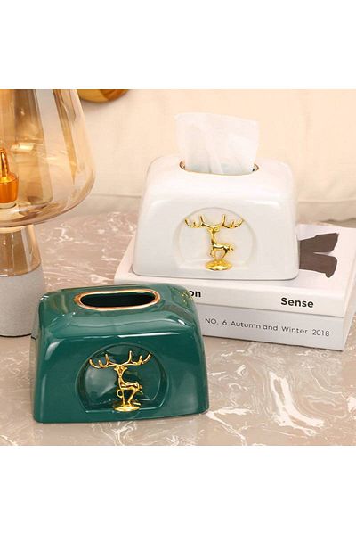 Generic Ceramic tissue box "green & white"