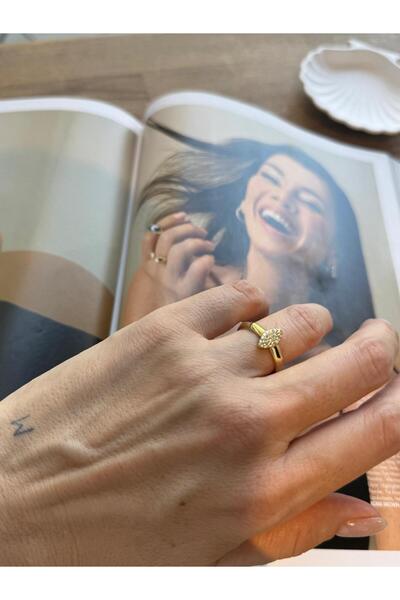 MODA 14k 8 Numara Taşlı Gold Çelik Yüzük