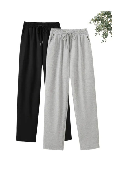MİTO SPORT (2 Pieces) Wide-Leg Transitional Open-Hem Tracksuit Bottoms Black-...