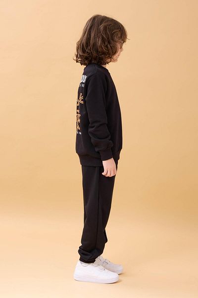 Perendi Boys' Seasonal Double Suit with Embroidery Print Detail - Black