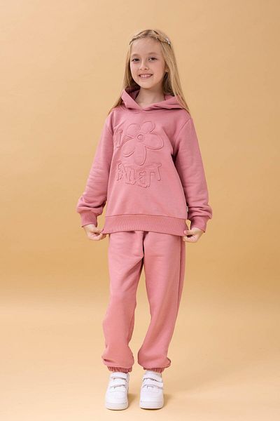 Perendi Girl's Hooded Floral Appliqued Bottom Top Seasonal Suit – Dusty Rose