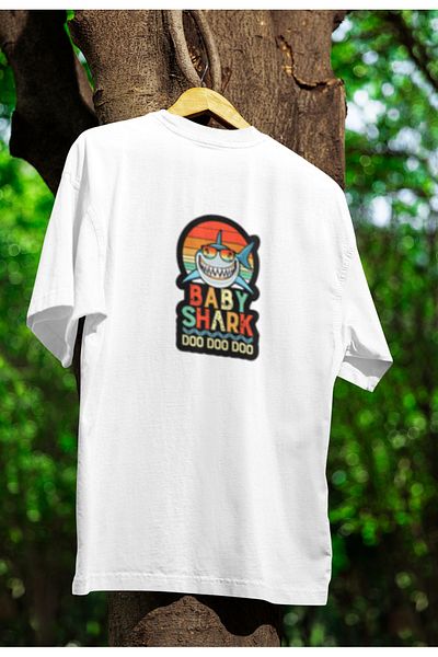 MG Baby Shark Printed Unisex Circle Neck Cotton Oversize Short Sleeve T-Shirt