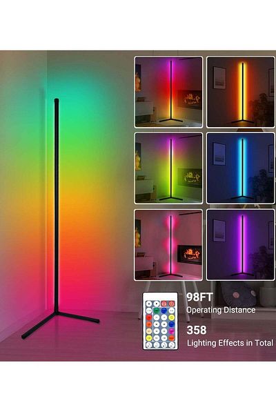 Generic مصباح أرضي زاوية ذكي من HuHa RGB مع سطوع قابل للتعديل وتحكم صوتي ومصباح LED متغير اللون بسيط