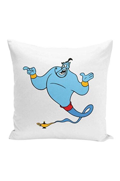 Generic Aladdin Lamp Of Genie Printed Throw Pillow White/Blue 16x16inch
