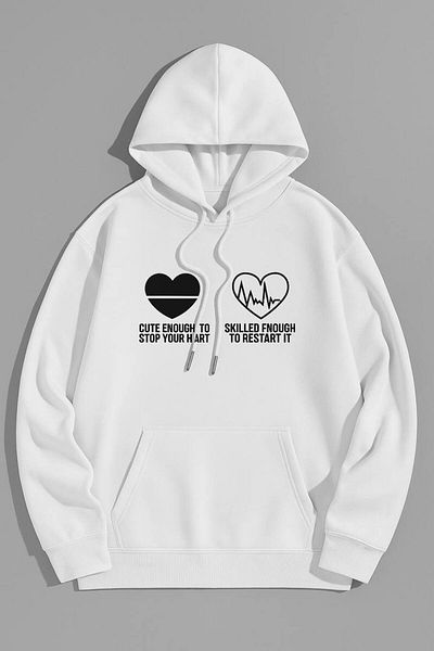 CLASSY.MODA Heart and Ecg Pattern Hooded Sweatshirt - Romantic and Stylish Design