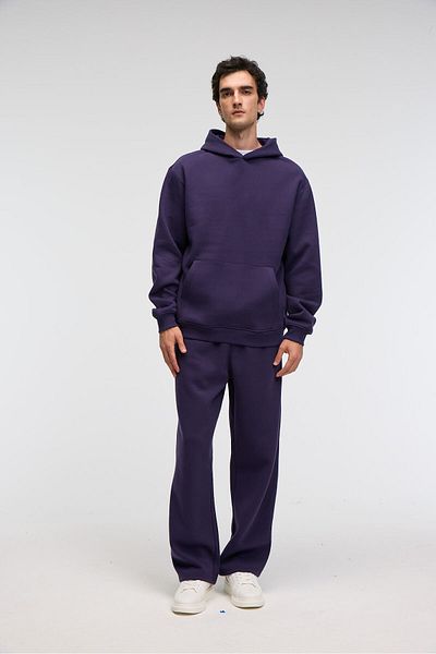 GRIMELANGE Amos men's soft fabric 3 thread o Oversized k Hooded kangaroo pocket purple sweatshirt