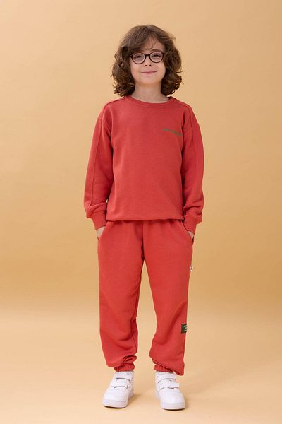 Perendi Boy's Crew Neck Embroidered Seasonal Double Suit - Tile