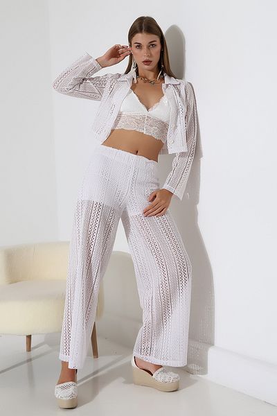 Dreamlike Lace Crop Shirt, Lined Pants & Romantic Tank Top Three Piece Set