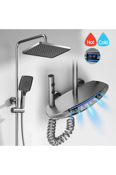 VisionHub Coloană de duș inteligentă cu iluminare LED și afișaj digital pentr...