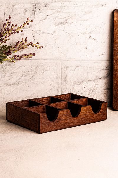 Snippy Chaye - Wooden 6 Compartments Tea Storage Box Accessory Jewelry Organizer Organizer Herb Storage Box