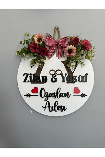 Ste Desing Kişiye İsme Özel Ahşap Kapı Süsü Dekoratif Kapı Süsü Aile ve Harf Desenli Kapı Süsü