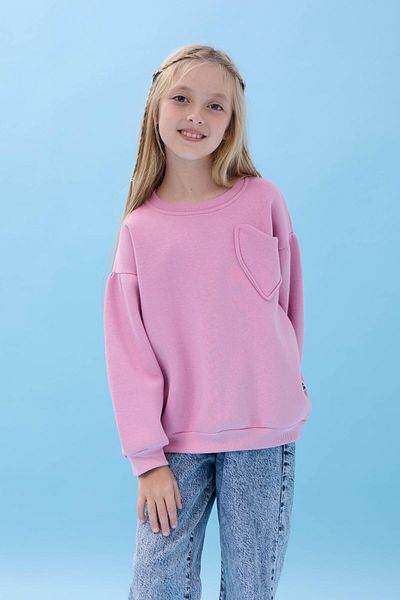 Perendi Girl's Heart Pocket Detailed Balloon Sleeve Hooded Sweatshirt - Light Rose