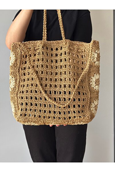 MSM Kadın Hasır Çanta, Örme Çanta, Hediye Çanta, Kağıt İpten Çanta, Omuz Çantası,Örgü Çanta