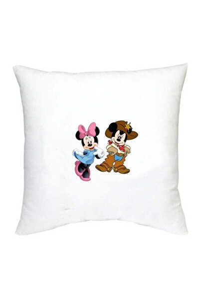 Generic Mickey Mouse Printed Decorative Cushion White/Black/Pink 16x16inch