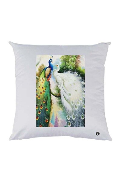 Generic Peacock Printed Decorative Throw Pillow White/Blue/Green 30x30cm