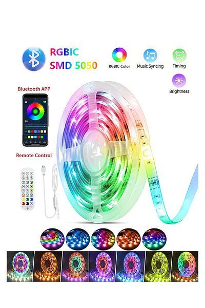Generic شريط إضاءة LED ذكي من UanTii مزود بمنفذ USB 5050 RGBIC وبلوتوث للتحكم في الموسيقى ومزامنة الموسيقى مع جهاز التحكم عن بُعد