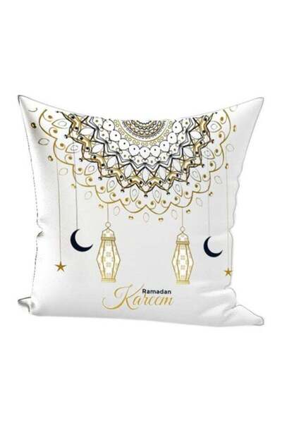 Generic Ramadan Kareem Printed Throw Pillow White/Gold/Black 45x45cm