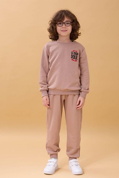 Perendi Boys' Seasonal Double Suit with Embroidery Print Detail - Soil