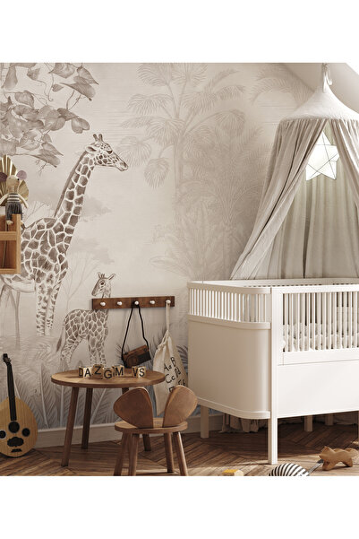 Tasarım Monochrome Çizgisel Safari Hayvanlar Konsept Duvar Kağıdı