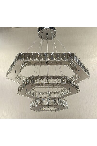 TREND KRİSTAL TAŞLI 3 KATLI ALTIGEN 3 RENK MODERN LED AVİZE