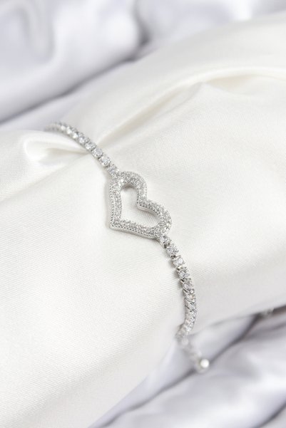 Toptan Bulurum Brass Zircon Stone Heart Model Silver Color Elevator Women's B...