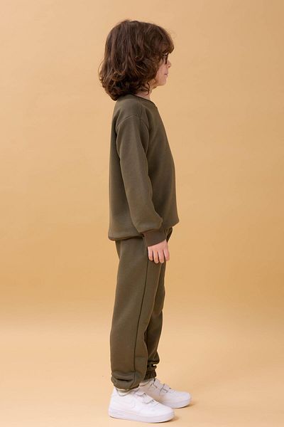Perendi Boy's Crew Neck Embroidered Seasonal Double Suit - Khaki