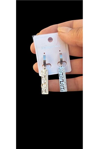 aytenli Rectangular Top Side Ring Bottom Side Stone Figured Steel Earrings with Snap Closure