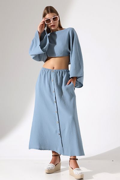 Dreamlike Bohemian Style Kokonat Buttoned a Form Muslin Skirt - 100% Cotton