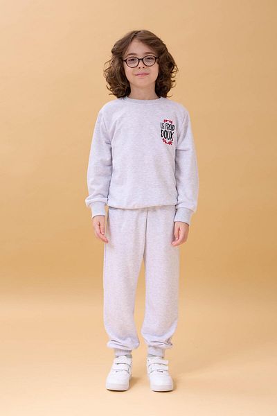 Perendi Boy's Seasonal Double Suit with Embroidery Print Detail - Ecru