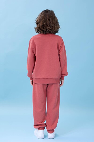 Perendi Boy's Crew Neck Printed Seasonal Top and Bottom Set - Tile