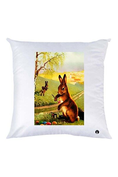 Generic Rabbit Printed Decorative Throw Pillow White/Green/Brown 30x30cm