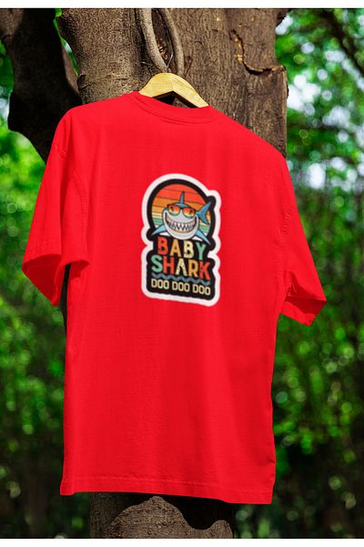 MG Baby Shark Printed Unisex Circle Neck Cotton Oversize Short Sleeve T-Shirt