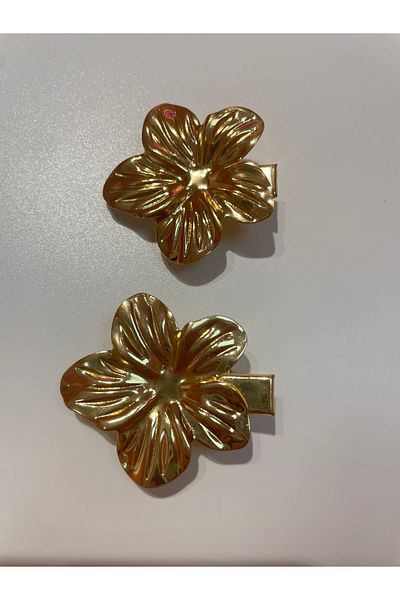 La She Accessories 2 Pieces Gold Color Metal Buckle with Flower Detail