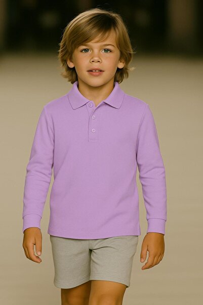 MaviMoure Унисекс детска блуза с поло яка, дълъг ръкав, едноцветна, за училище