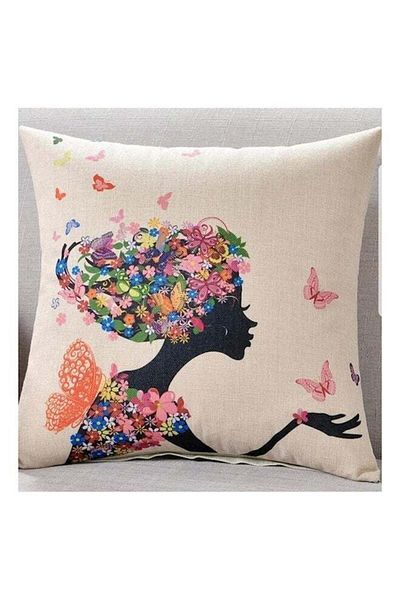 Generic Flower Lady Printed Decorative Cushion Cover Beige/Black/Red 45x45cm