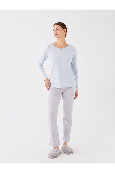 LC Waikiki New Season Crew Neck Plain Long Sleeve Women's Pajama Set - S4Fi94Z8