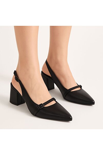 adelix Kadın Topuklu Tek Bant Stiletto Ayakkabı Siyah