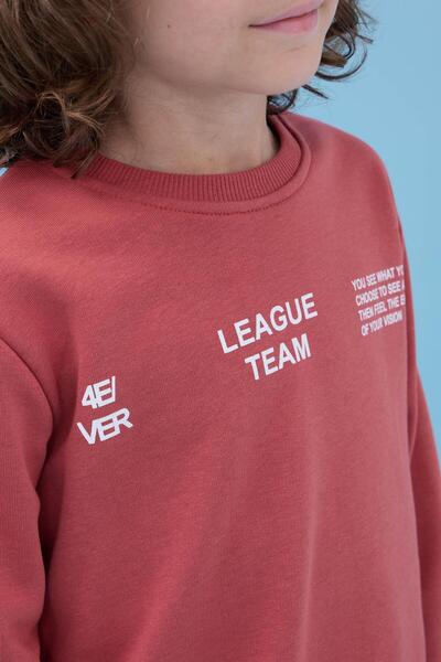 Perendi Boy's Crew Neck Printed Seasonal Top and Bottom Set - Tile