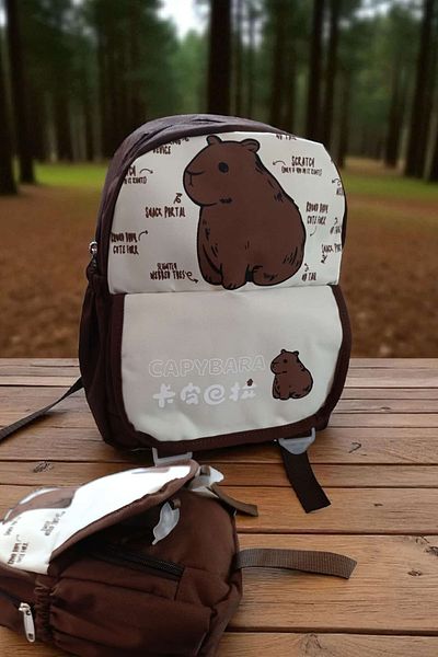 ÇEÇEN HOME Cabybara Boy Kindergarten Backpack, Kindergarten Backpack with Cabybara Figure