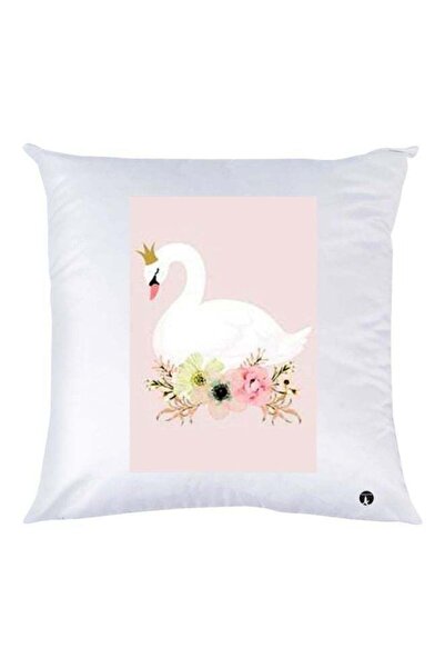 Generic Decorative Swan And Floral Printed Throw Pillow White/Beige/Pink 30x30cm