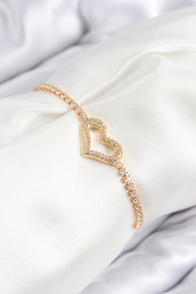 FREEDOM STOREE Brass Zircon Stone Heart Model Gold Color Elevator Women's Bra...