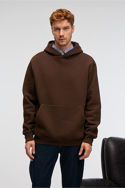 GRIMELANGE Amos men's soft fabric 3 thread o Oversized k Hooded kangaroo pocket bitter coffee sweatshirt