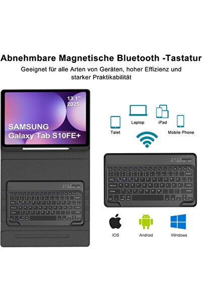 m.tk moveteck Samsung Galaxy Tab S10 Fe Plus 13.1inç Uyumlu Tablet Klavyeli Kılıf Kablosuz Bluetooth Kalem Bölmeli