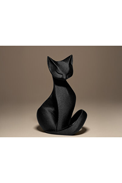 Polizer Siyah Minimalist Kedi Heykeli – Modern 3D Dekoratif Ev ve Ofis Süsü